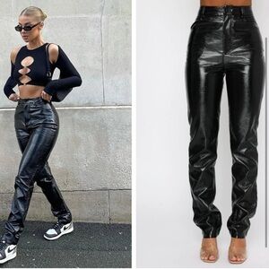 White Fox Vegan Faux Leather High Rise I’m The Only One Pants Size M Black